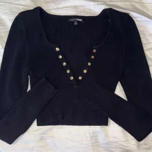 Fashion Nova Black Ribbed Crop Top with Gold Buttons